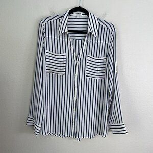 Express Portofino Shirt Womens XL Striped Button Up Roll Tab Sleeve Blouse Top